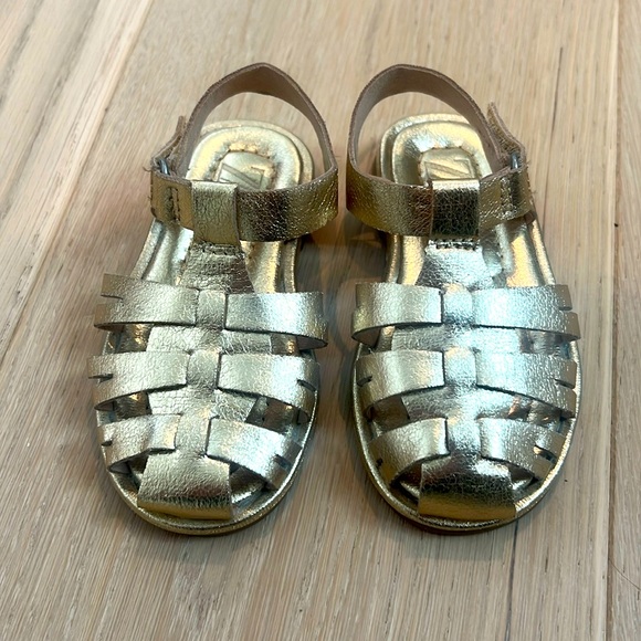 Zara gold leather fisherman sandals toddler Size US 5.5, EU 21. - Picture 1 of 4
